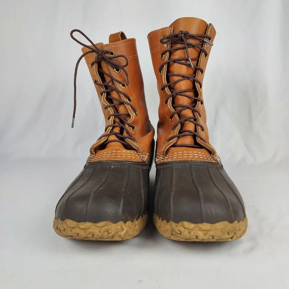 LL Bean Boots Mens Size 9 Tan Leather Brown Duck Boot 10in Made Maine
